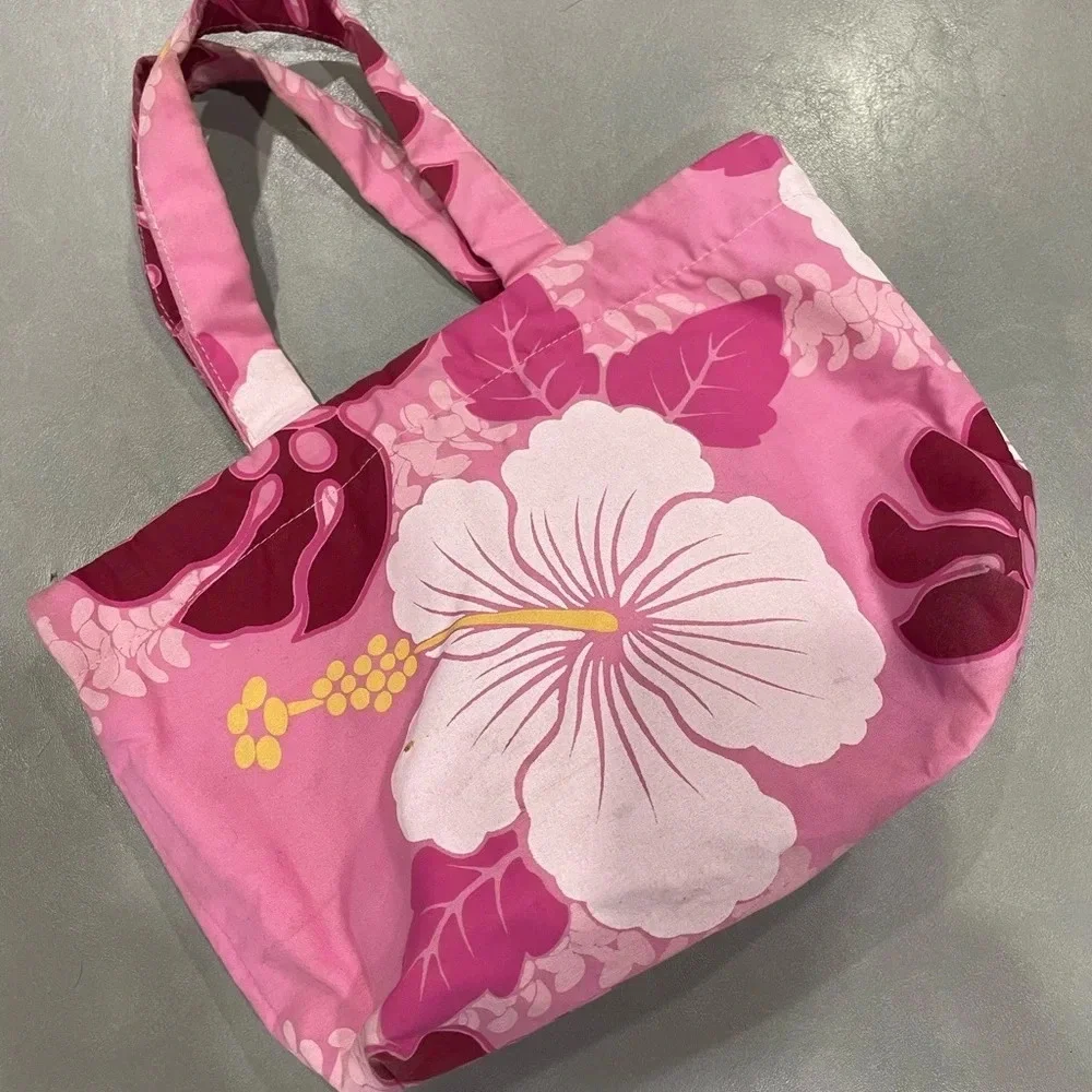 Hawaii Pink Flowers Bag About 12” Long with Pockets for Cosmetics